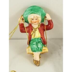 Christmas Tree Ornament Young Girl Sitting On Swing 3" Midwest Figurine 80's